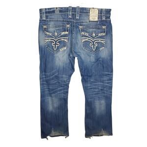 Rock Revival Men's Francis Straight Jeans Size 40 Dark Wash Embellished RJ3682
